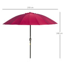Ombrellone Rotondo Ø250x240 cm a 18 Stecche in Metallo e Poliestere Rosso Vino  