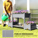 Fioriera Rialzata 149x46x76 cm con 2 Vasi Laterali e Ripiano per Attrezzi in Legno di Abete Grigio      