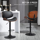 Set 2 Sgabelli da Bar con Schienale 53x52x92-112 cm in Legno e Finta Pelle Nero  