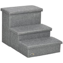 Scaletta per Cani 3 Gradini 63,5x42,5x40,5 cm in Tessuto Effetto Lino e MDF Grigio