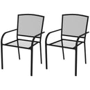 Set 2 Sedie da Giardino Impilabili Salvaspazio con Braccioli 55x58x88 cm in Acciaio Nero
