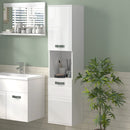 Pensile da Bagno 2 Armadietti e Vano a Giorno 30x30x131,5 cm in Legno Bianco  