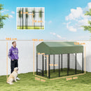 Recinto per Cani da Esterno 244x122x183 cm con Tetto in Tessuto Oxford Anti-UV Impermeabile 2 Ciotole in Acciaio Verde      
