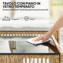 Set 3 Pezzi da Giardino con Divanetto Chaise Longue e Tavolino da Caffè in Acciaio e Rattan PE Crema      