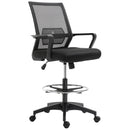 Sedia da Ufficio Regolabile con Braccioli e Anello Poggiapiedi 64x59x104-124 cm in Tessuto a Rete Nero  