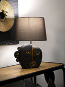 Lampada da Tavolo Tribal Ø27,5x39,5 cm in Resina e Ferro e Tessuto Marrone e Oro      