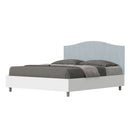 Letto Matrimoniale con Rete e Contenitore Alzata Comoda Struttura Bianco Frassico e Testata in Microfibra Grace Azzurro Varie Misure