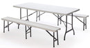 Set Birreria da Giardino Pieghevole in Ferro Tavolo 182x75 cm e 2 Panche Taddei Plastik Bianco
