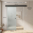 Porta Scorrevole 77,5x205 cm con Binario Silenzioso e Guida in Vetro Temperato Sabbiato Trasparente      