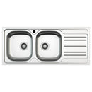 Lavello incasso cucina acciaio 116x50 cm due vasche e gocciolatoio destro