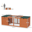 Conigliera in Legno con 2 Casette 140x52x46cm Recinto Centrale e Tetto Apribile Arancione