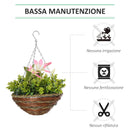 Set 2 Piante Artificiali Clematide Ø30x32 cm con Gancio e Vasi Fiori Bianco e Rosa