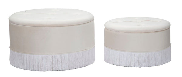 online Puff Contenitore Lines New Coppia Crema Ø71x41-55x33 cm in Legno Spugna e Poliestere Crema