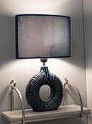 Lampada da Tavolo Seta Blu 28,5x15x43 cm in Ceramica e Ferro e Tessuto Blu      