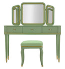 Toeletta Camille con Specchio e Sgabello Verde 120x37x79 cm in Legno di Pino Specchio e Poliestere      