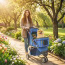 Passeggino per Cani 77x44x102 cm Pieghevole con Portabicchieri e Cestino Blu      