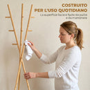 Appendiabiti 58,5x58,5x176 cm con 9 Ganci e 2 Ripiani in Bambù e MDF Naturale      