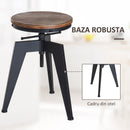 Sgabello da Bar Alto Regolabile in Altezza in Metallo e Legno Nero