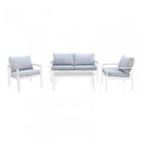 Set Salotto da Giardino Divano 2 Poltrone e Tavolino con Cuscini in Alluminio Bianco