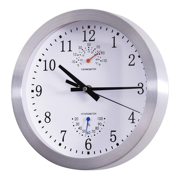 Orologio da Parete Movimento Silenzioso con Termometro e Barometro Argento Ø24.8x4.2 cm acquista