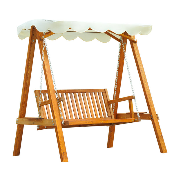 Dondolo da Giardino 2 Posti in Legno di Pino con Tettuccio Parasole Bianco sconto