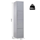 Armadietto Portadocumenti 4 Ripiani con Chiusura di Sicurezza in Acciaio Grigio 38x46x180 cm 