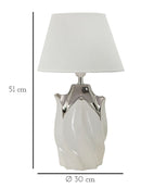 Lampada da Tavolo Shiney Ø30x51 cm in Ceramica e Ferro e Tessuto Bianco e Argento      