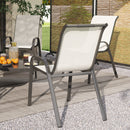 Set 4 Sedie da Giardino 54x71x93 cm Impilabili con Braccioli Curvi in Acciaio e Tessuto Traspirante Beige      