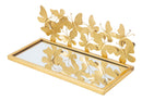 Comodino Mensola Butterflies Coppia 43x19,2x16,5 cm in Ferro e MDF e Specchio Oro      