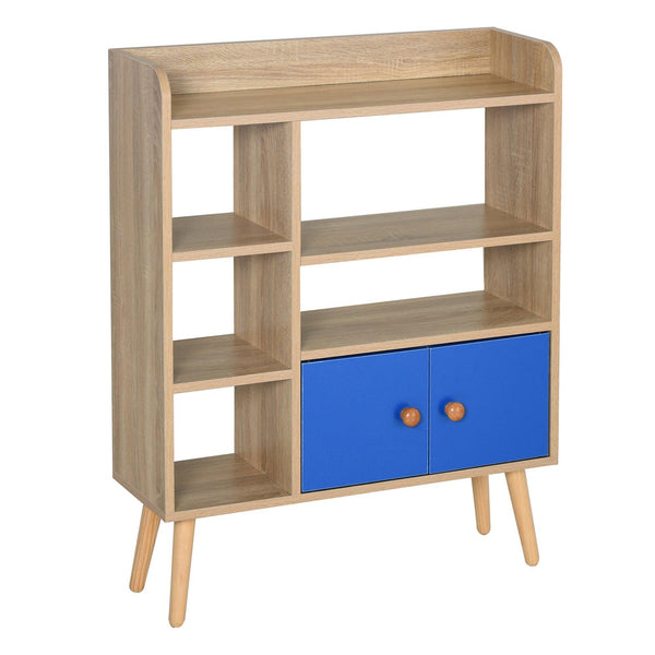Libreria 5 Ripiani con Armadietto 71,8x24x90,8 cm in Truciolato Rovere e Blu sconto