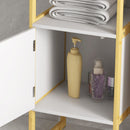 Mobile Bagno con Ripiano Aperto e Anta con Apertura a Pressione 33x33x80 cm in Bambù e MDF Bianco