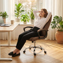 Sedia da Ufficio Ergonomica 62x76x110-119 cm Reclinabile e Girevole con Poggiatesta in Tessuto Effetto Lino Marrone      