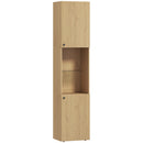 Mobile da Bagno a Colonna Slim 40x31x182H cm 6 Ripiani 2 Ante e Ripiano in Vetro Temperato in MDF Rovere      