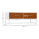 Tavolino da Caffè 2 Cassetti 100x50x40 cm in Legno e Metallo Bianco e Marrone