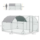 Recinto per Galline con Tetto e Copertura Anti UV 280x380x197 cm in Metallo Galvanizzato Argento      