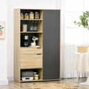 Credenza Moderna da Cucina 110x41,5x180 cm con Armadietto Cassetto e Porta Calici in MDF Legno Naturale e Grigio
