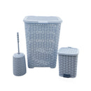 Set Accessori Bagno Cesto Biancheria Cestino Rifiuti Scopino in Rattan Grigio
