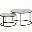 Set 2 Tavolini da Salotto Ø78,5x46,5 cm e Ø59x36,5 cm con Piano Effetto Marmo in Legno e Metallo Grigio Marmo      
