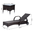 Set 2 Lettini Prendisole da Giardino in Rattan Sintetico Reclinabili Imbottiti con Rotelle e Tavolino Marrone 