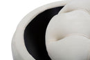 Puff Contenitore Rich Crema Ø55x42 cm in Legno Spugna Poliestere e Acciaio Crema e Oro