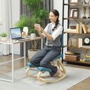 Sedia Ergonomica Inginocchiatoio con Schienale 51x84x93 cm in Legno di Betulla e Cuscini Blu  