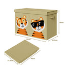Box Contenitore per Giocattoli 62,5x31,5x40 cm Pieghevole Doppio Scomparto 80L Design Animali in Tessuto Oxford Beige      