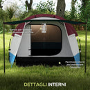 Tenda da Campeggio Impermeabile con 2 Aree e 3 Ingressi 420x200x150 cm in Poliestere e Fibra di Vetro Rosso