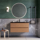 Mobile bagno sospeso 100 cm Rovere Cartagena lavabo nero opaco Seattle con Specchio Led Retroilluminato Bonussi
