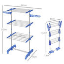 Stendino Verticale 3 Ripiani Regolabili 142x55x152 cm in Acciaio e Plastica Blu e Argento  