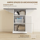 Mobile Asse da Stiro Pieghevole 121x37x89 cm a Rotelle con Ripiano Aperto e Armadietto in MDF Bianco e Grigio      