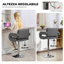 Sgabello da Bar Regolabile 61x50x93-113 cm Seduta Extra Large Girevole in Similpelle PU Grigio      