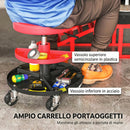 Sgabello da Officina Altezza 40-51 cm con Ruote Capacità fino a 135 kg con Vassoi Porta Utensili in Acciaio e Pelle Finta Rosso      