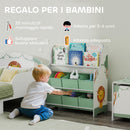 Scaffale Portagiochi per Bambini 63x30x71 cm con 6 Cassetti in Tessuto e Libreria a 2 Livelli in Legno e Acciaio Verde  