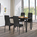 Set da Pranzo Tavolo con Piano in Vetro e 4 Sedie in Metallo e Similpelle  Nero